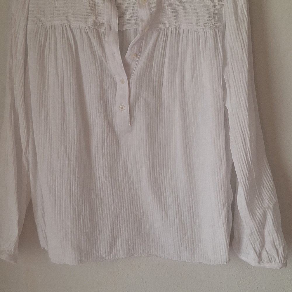 J. Crew White Smocked Texture Top